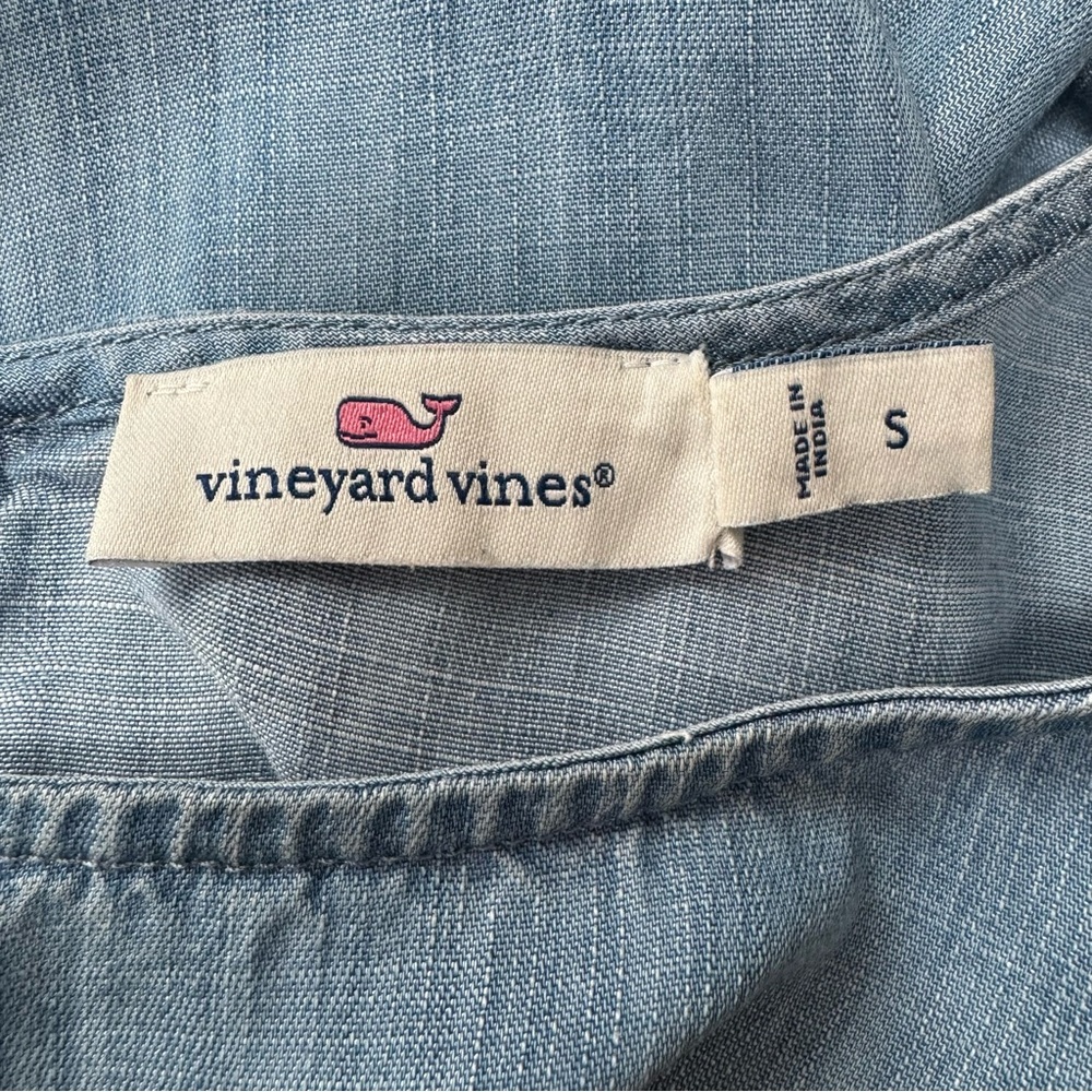 Vineyard Vines Chambray Godet Swing Mini Dress Women Small Belted Long Sleeve - Picture 11 of 13